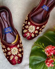 Crimson Bloom Velvet Khussa