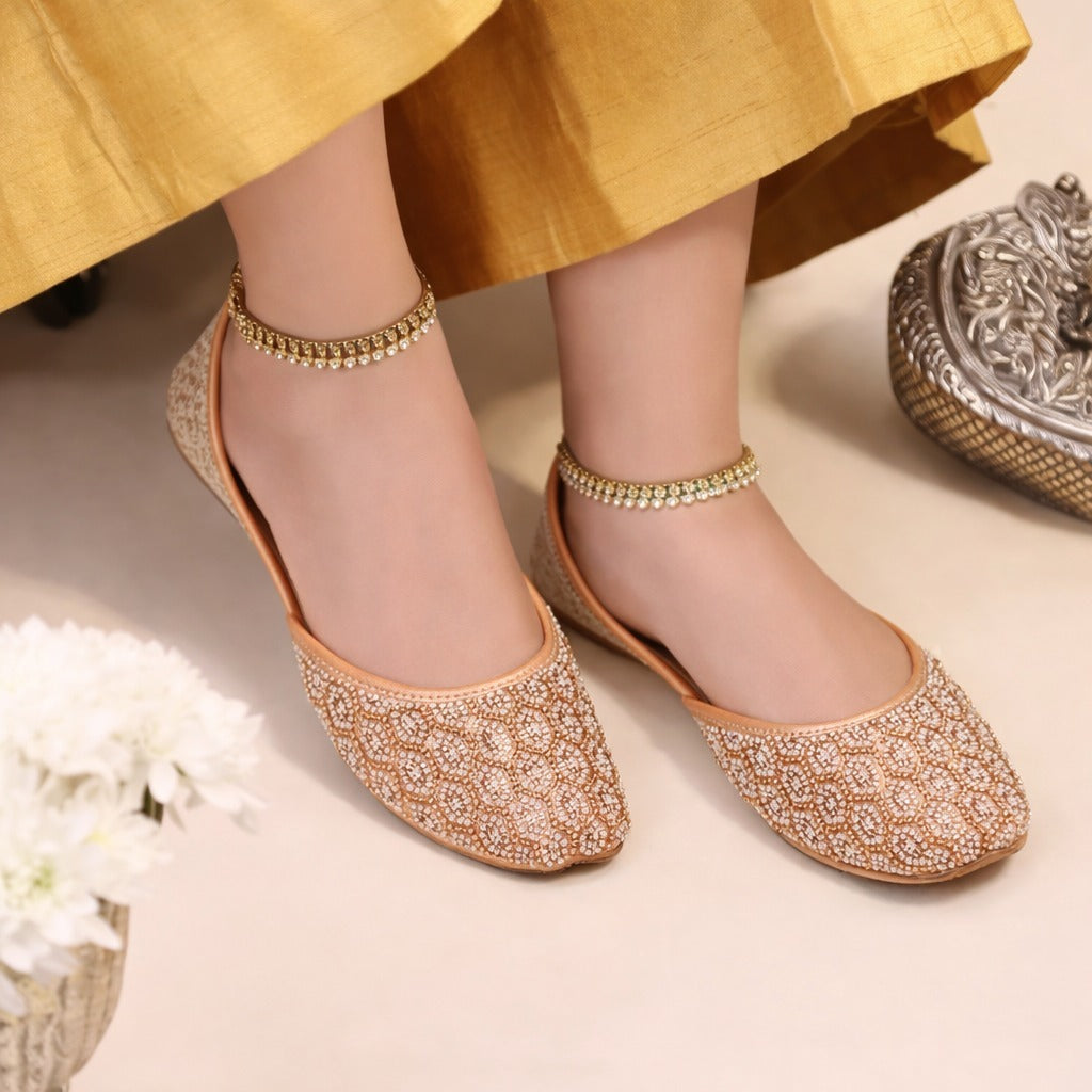 Rose Gold Honeycomb Crystal-Encrusted Khussa