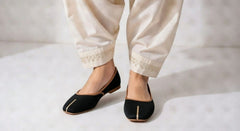 Minimalist Black Velvet Khussa with Gold Piping